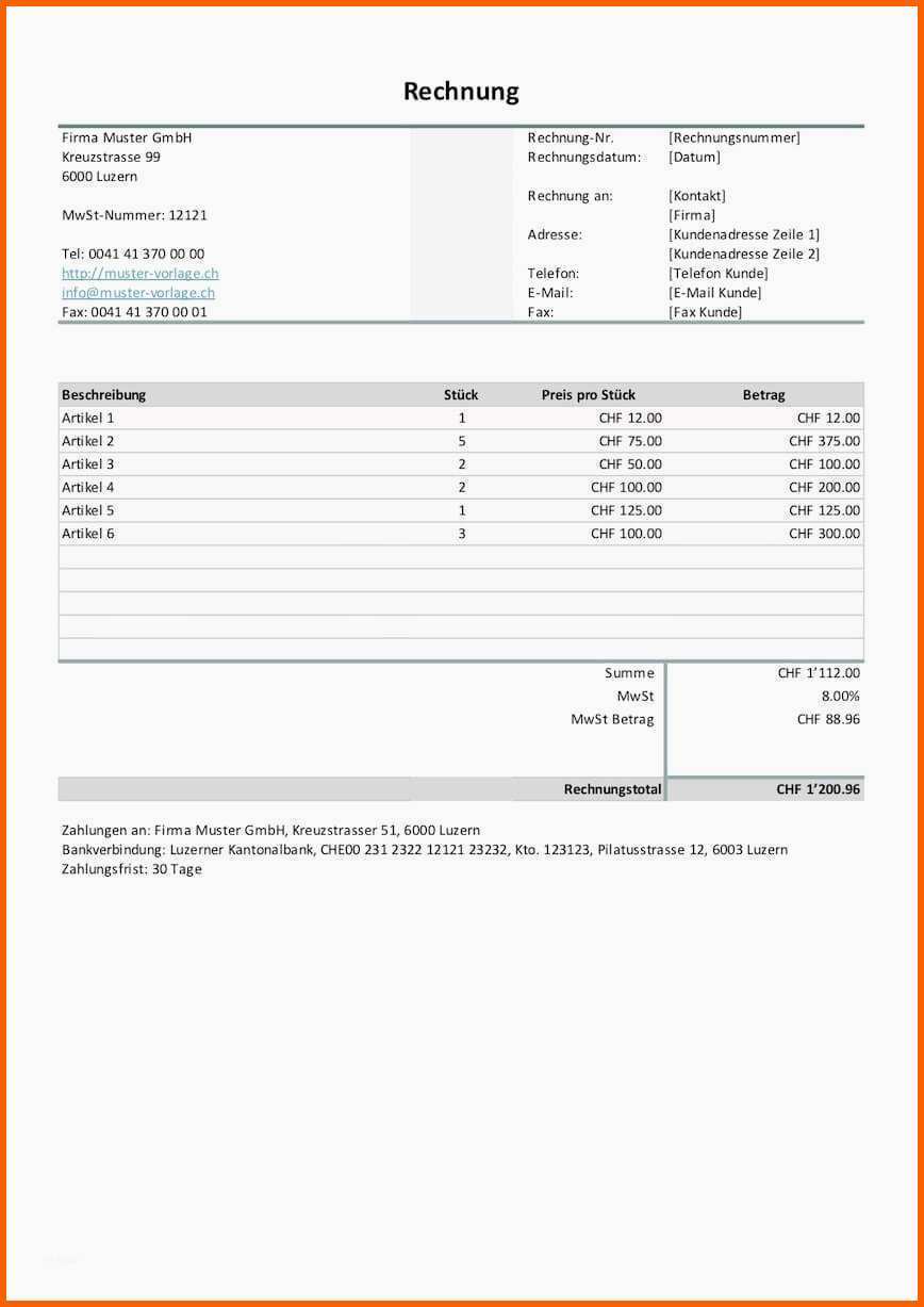Bestbewertet Bestellformular Vorlage Excel Gut Rechnung Vorlage Schweiz