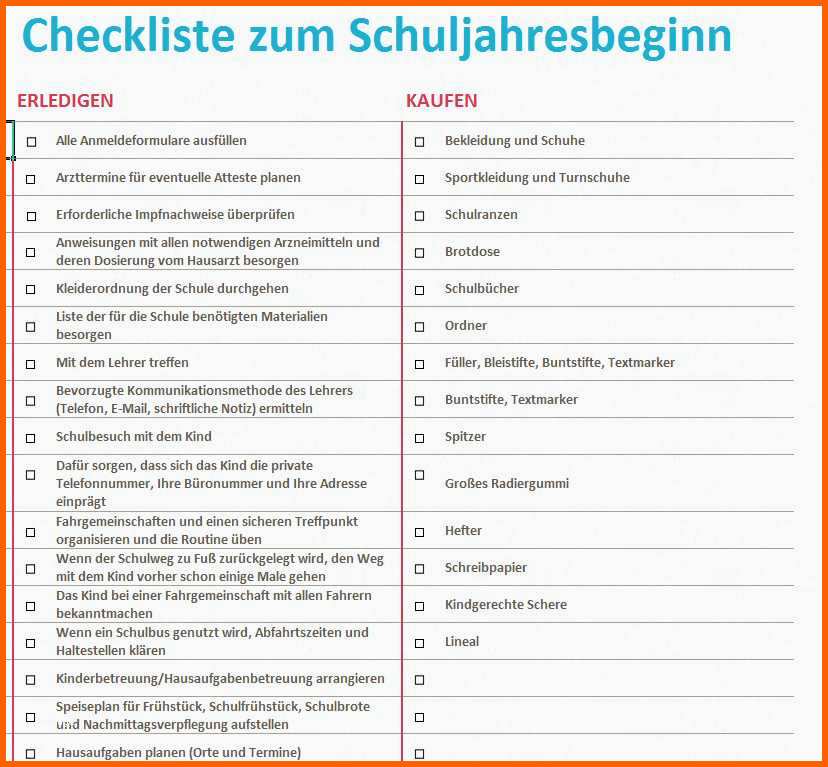 Bestbewertet Checkliste Zum Schuljahresbeginn