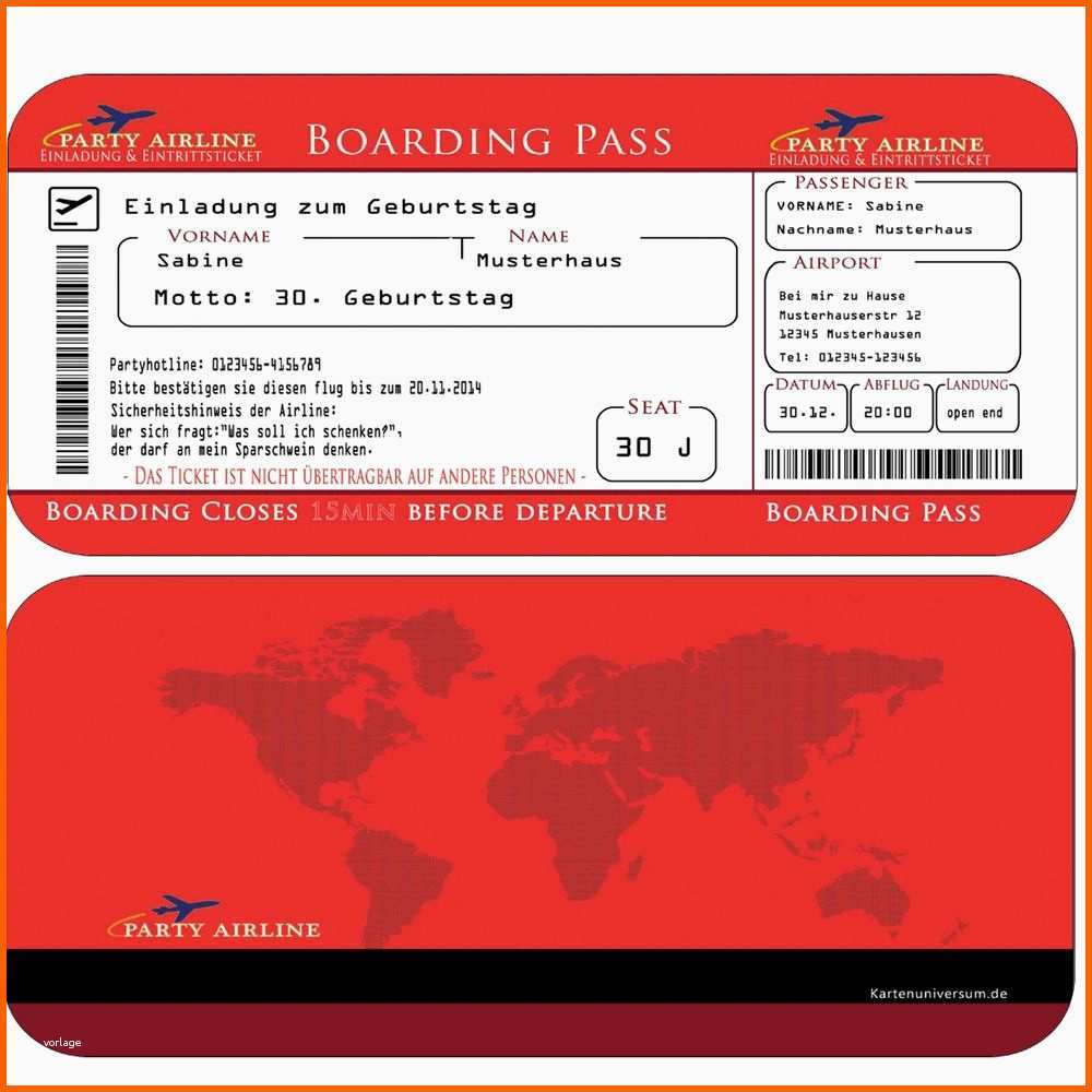 Bestbewertet Einladungskarten Geburtstag Boarding Pass Flugticket Rot