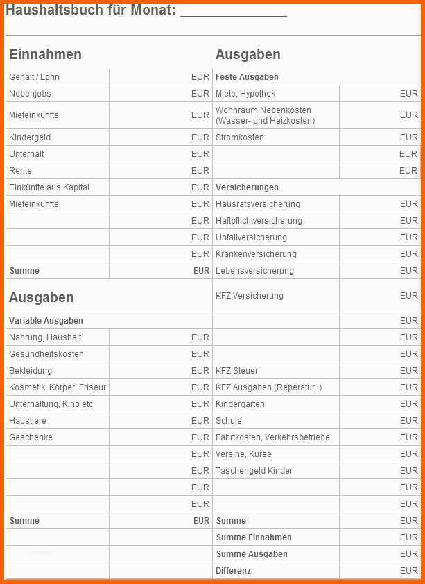 Bestbewertet Haushaltsbuch Führen Vorlage – Free Vorlagen