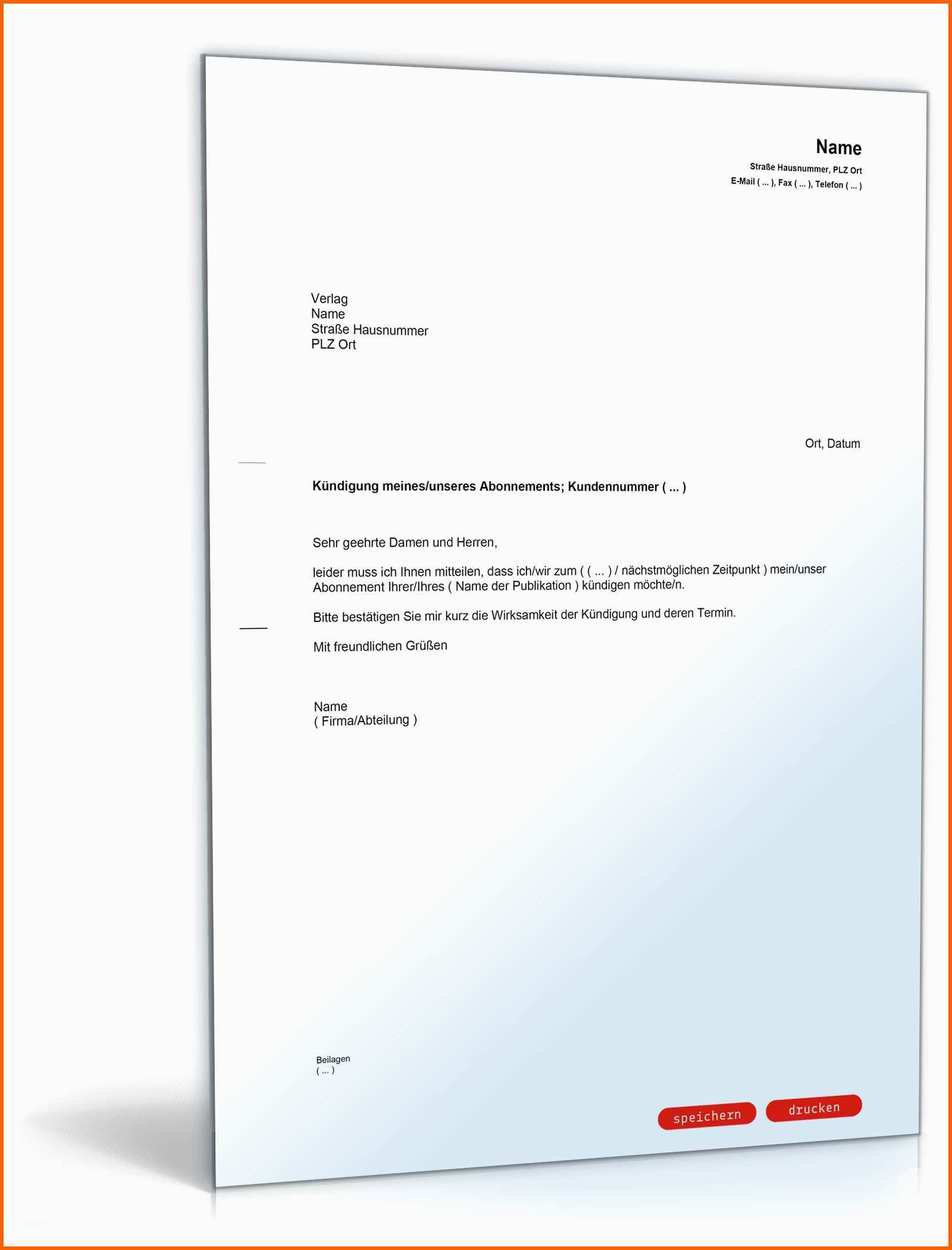Bestbewertet Kündigung Abo Muster Vorlage Zum Download