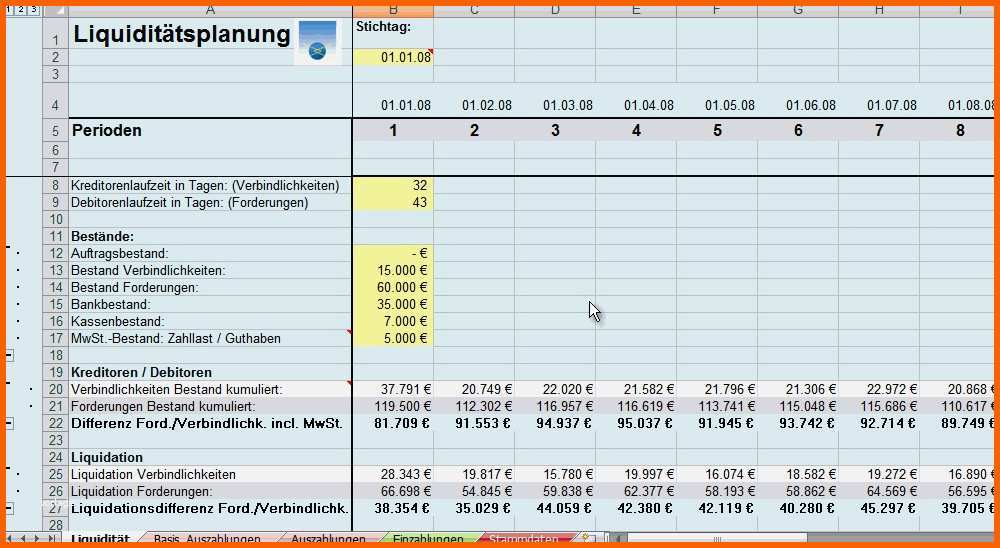 Bestbewertet Liquiditätsplanung Excel Vorlage Ihk Hübsch