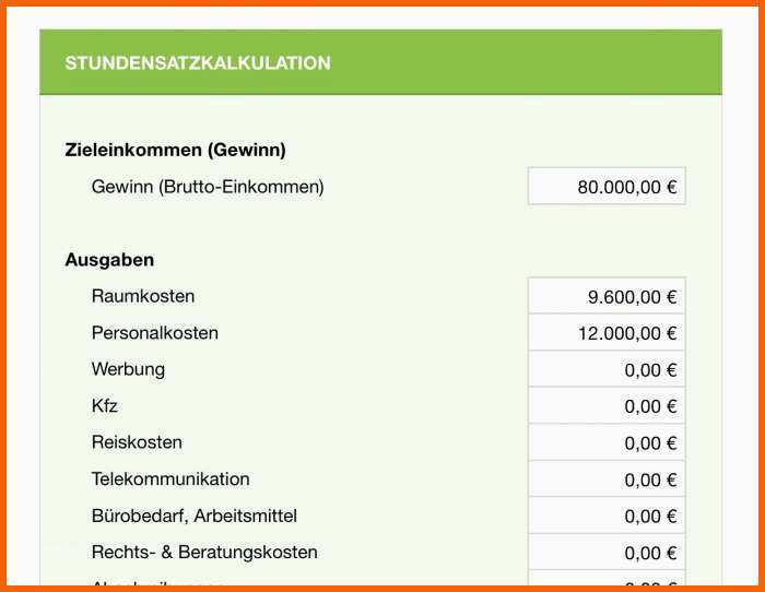 Bestbewertet Numbers Vorlage Stundensatzkalkulation