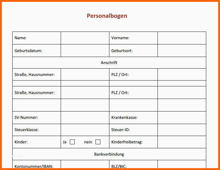 Bestbewertet Personalfragebogen Vorlage Word – Nyata