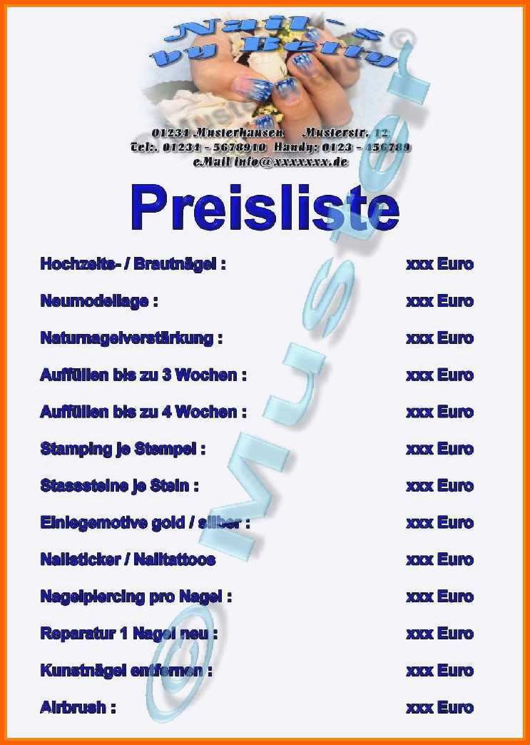 Bestbewertet Preisliste Nagelstudio Vorlage