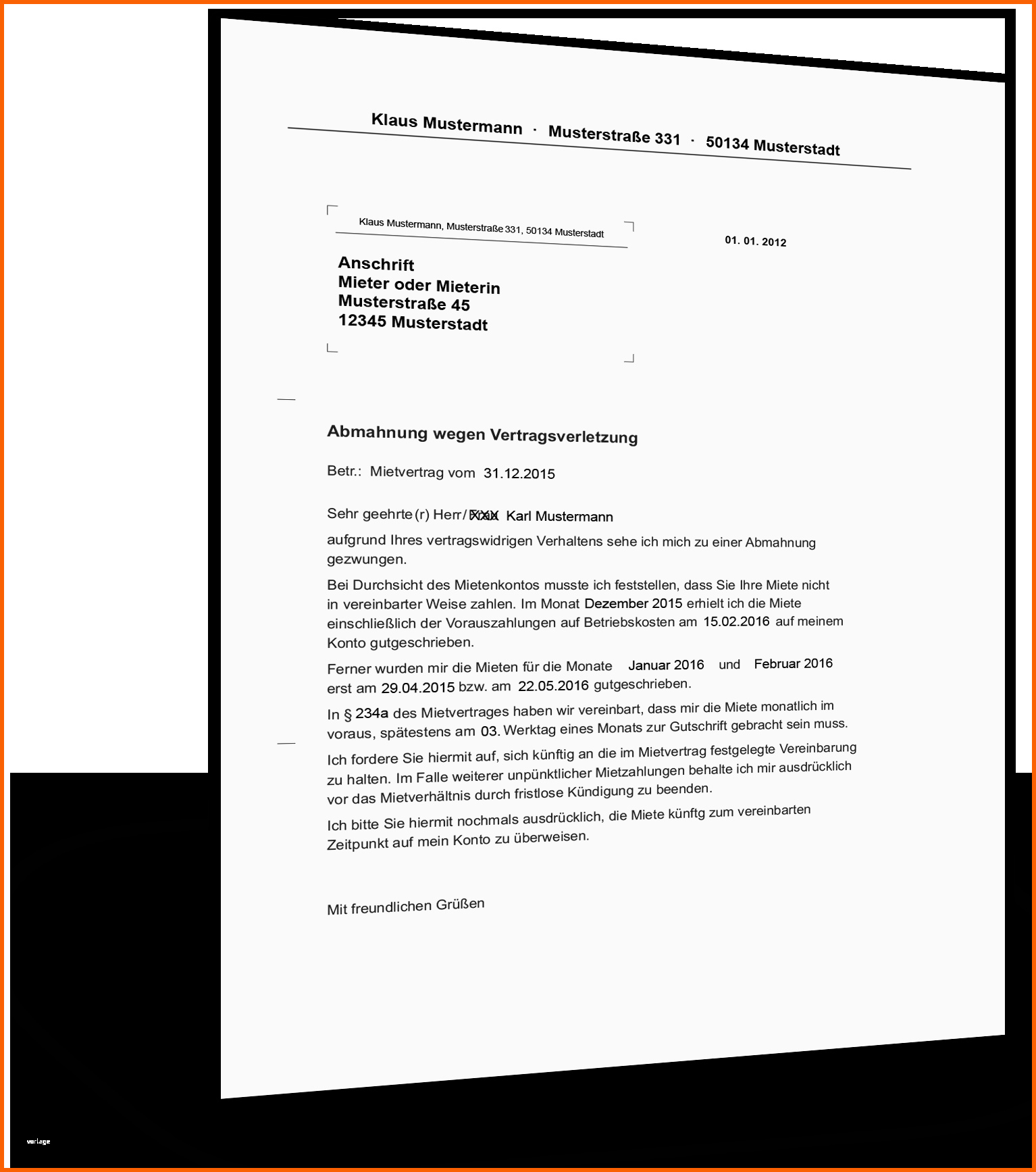Bestbewertet Vorlage Abmahnung Verspätete Mietzahlung Kostenlose