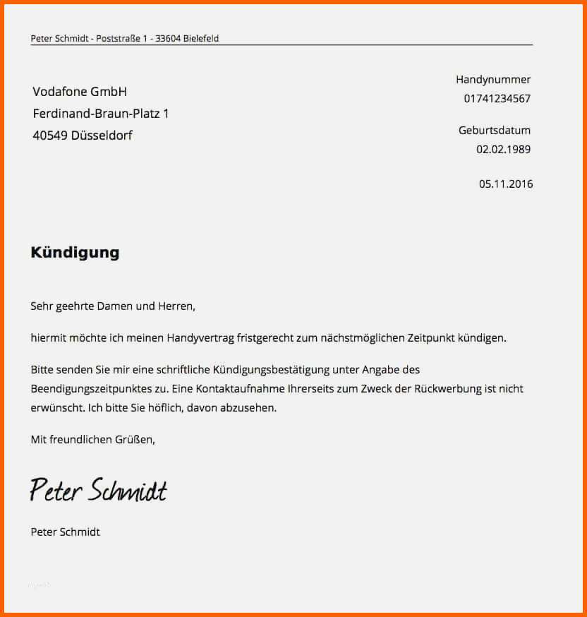 Bestbewertet Vorlage Kündigung Vodafone Bewundernswert Kündigung