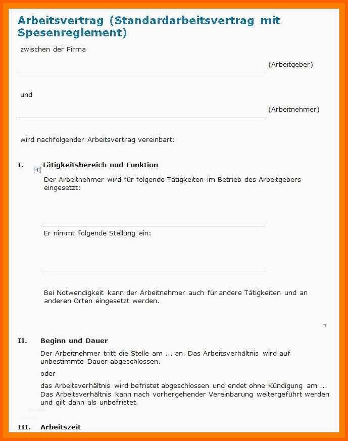Beste 10 Einfacher Arbeitsvertrag Vorlage