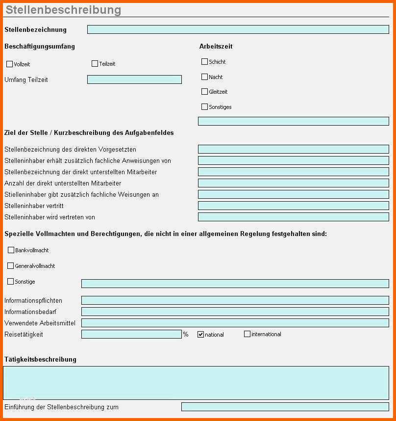 Beste 14 Stellenbeschreibung Vorlage Excel