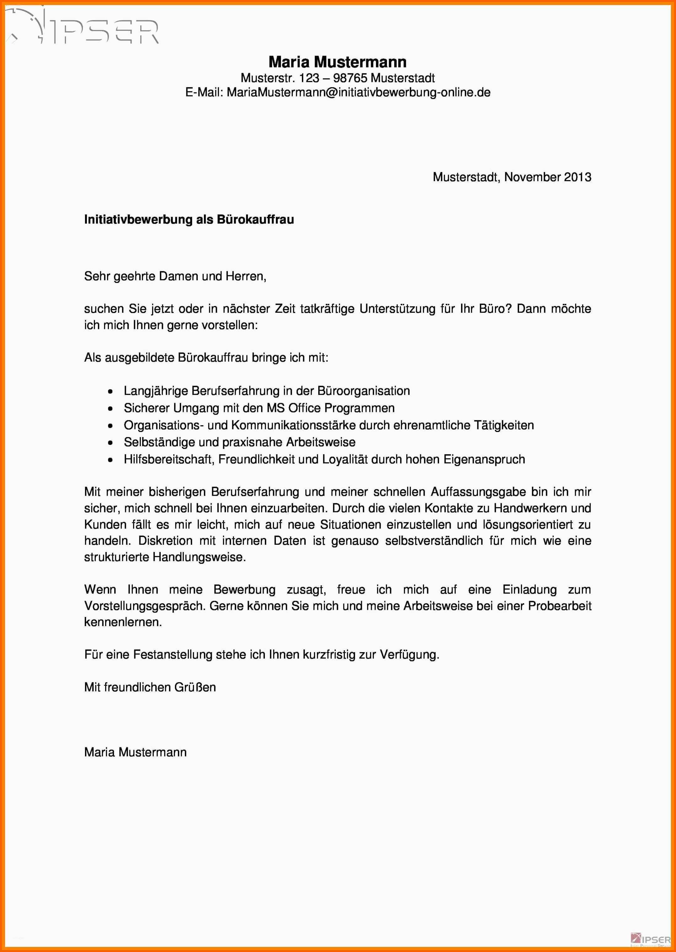 Beste 17 Bewerbungsschreiben Bürokauffrau Muster