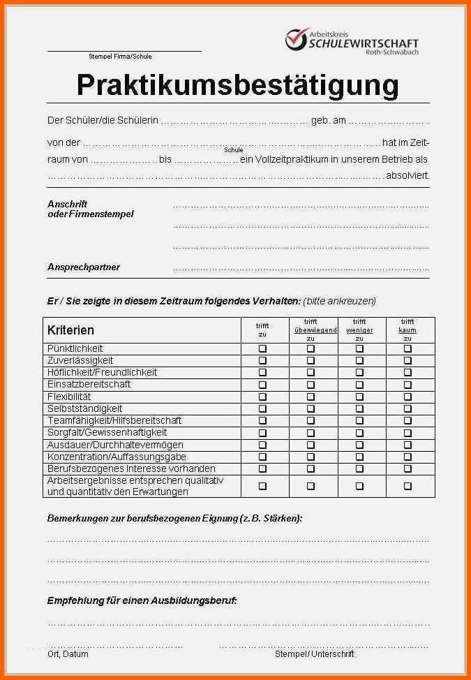 Beste 18 Praktikumsbeurteilung Vorlage