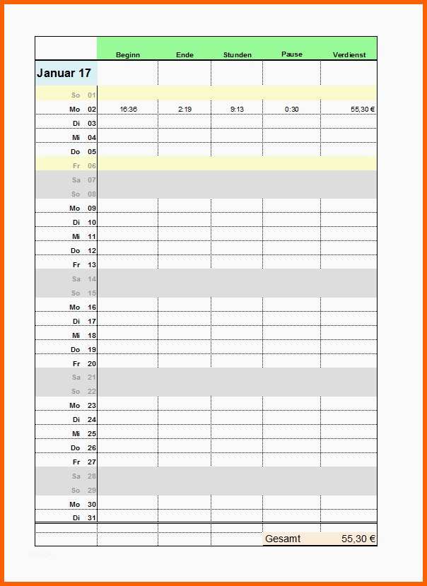 Beste 71 Genial Arbeitszeit Excel Vorlage Foto