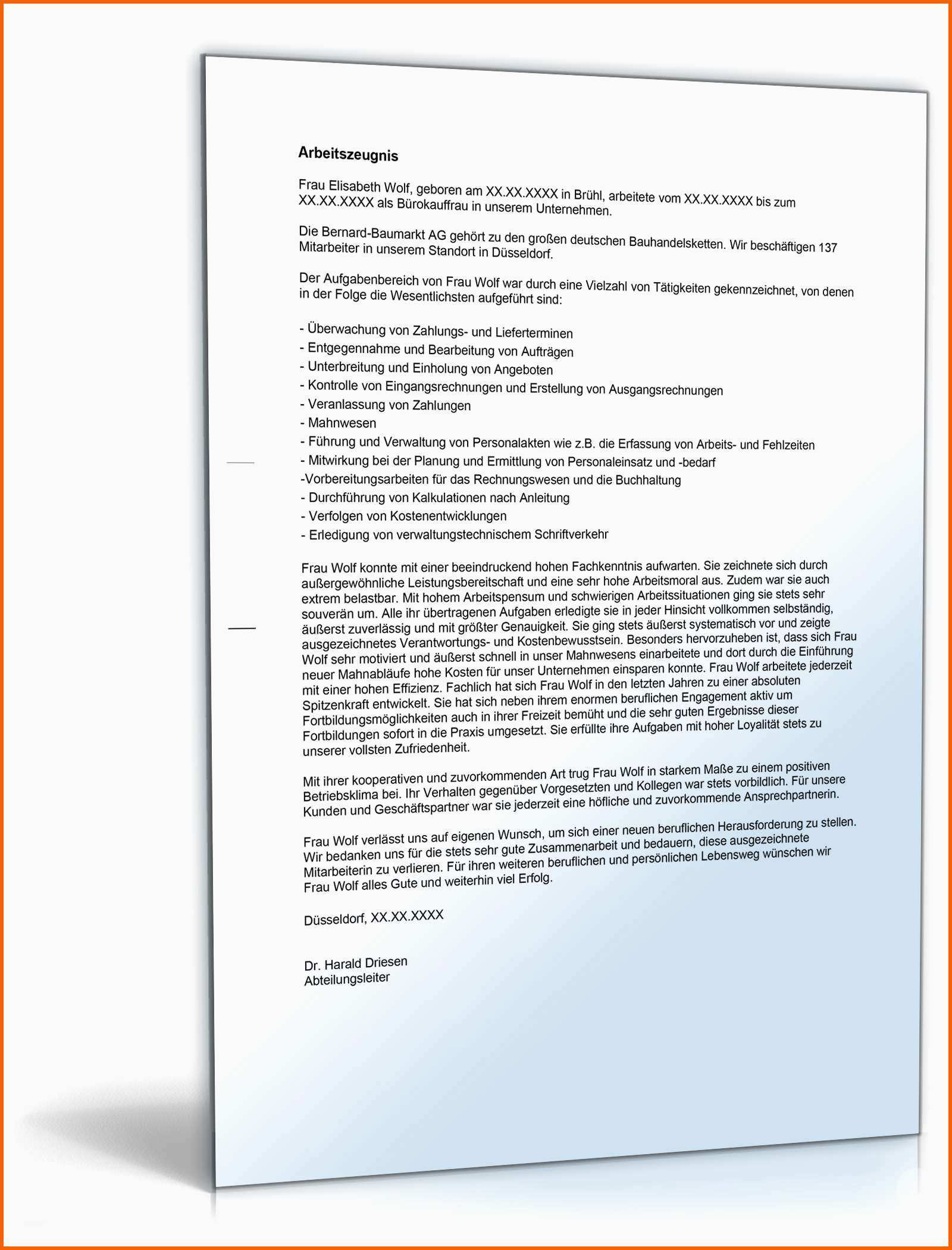 Beste Arbeitszeugnis Bürokaufleute Note Eins