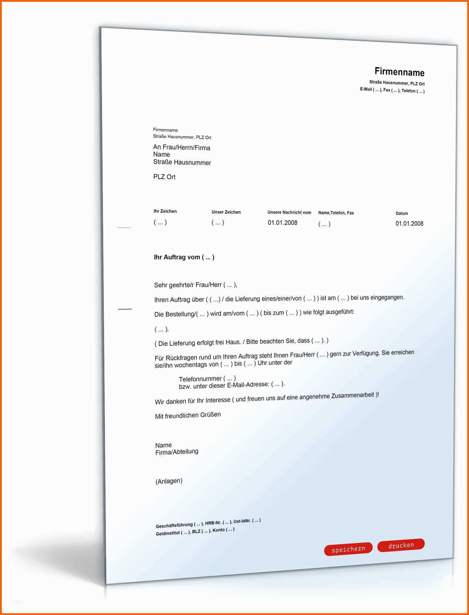 Beste Auftragsbestätigung Muster Vorlage Zum Download