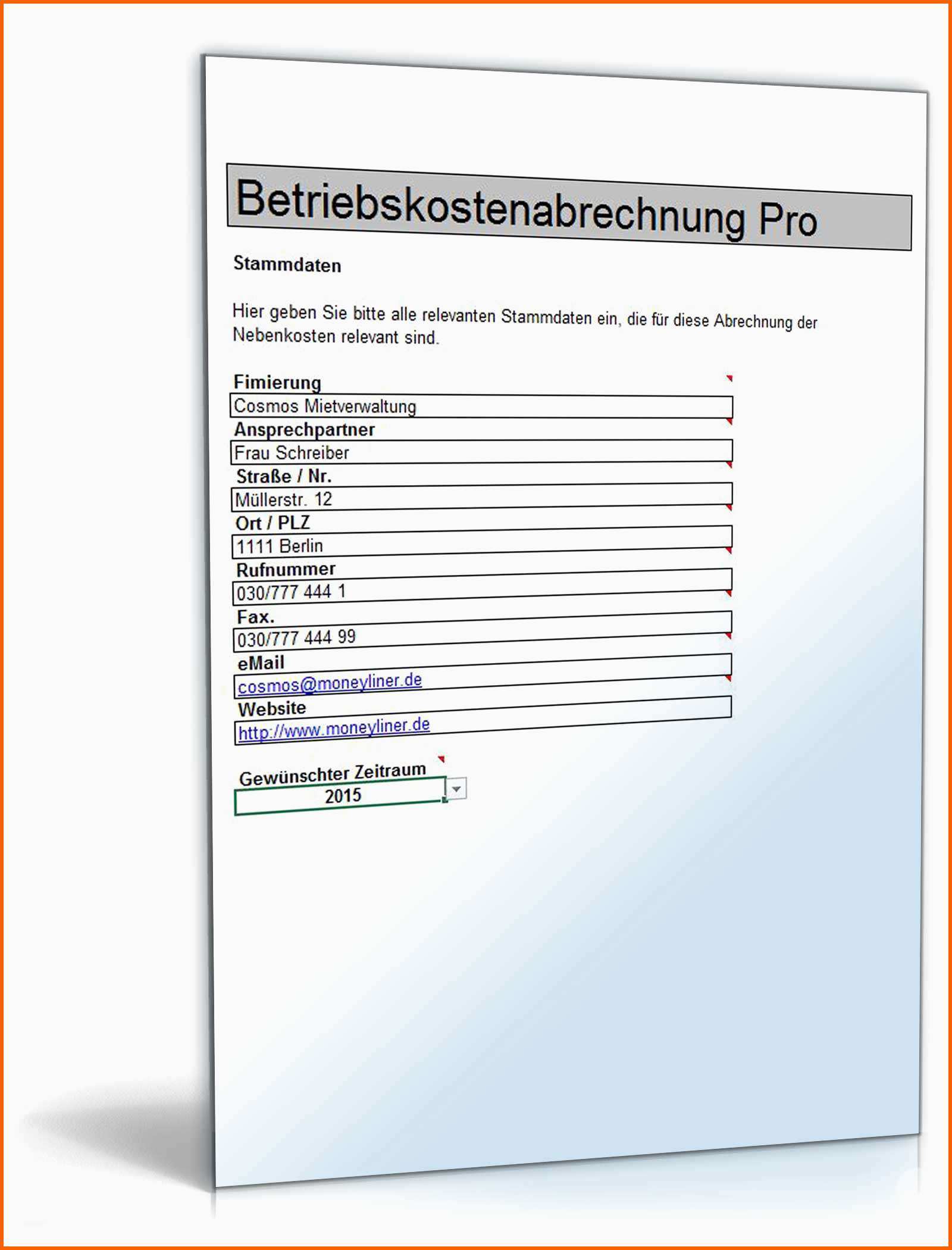 Beste Betriebskostenabrechnung Pro Unter Excel