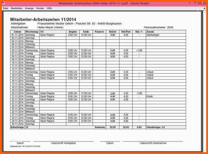 Beste Datev Vorlage Zur Dokumentation Der Täglichen Arbeitszeit