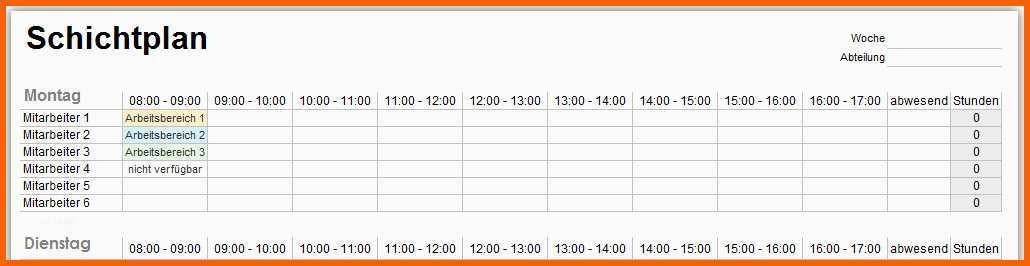Beste Dienstplan Vorlage Zum Download Kostenlos