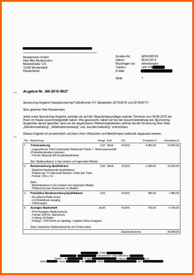 Beste Gestaltungsbeispiel Sponsoring Angebot