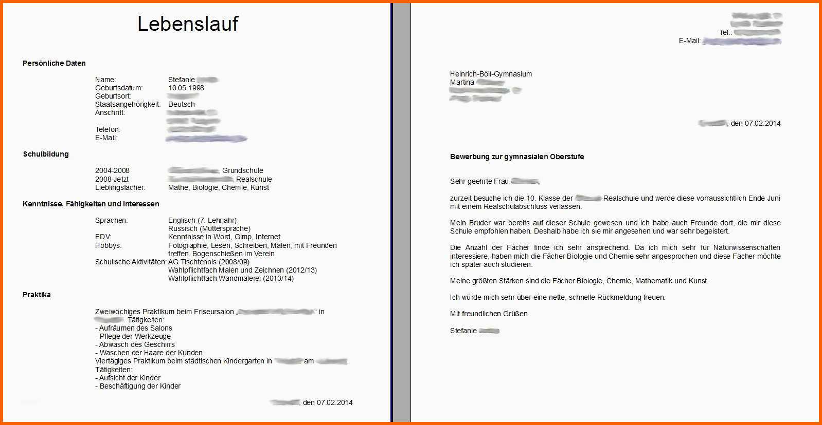 Beste ist Mein Lebenslauf so In ordnung Bewerbung Abitur