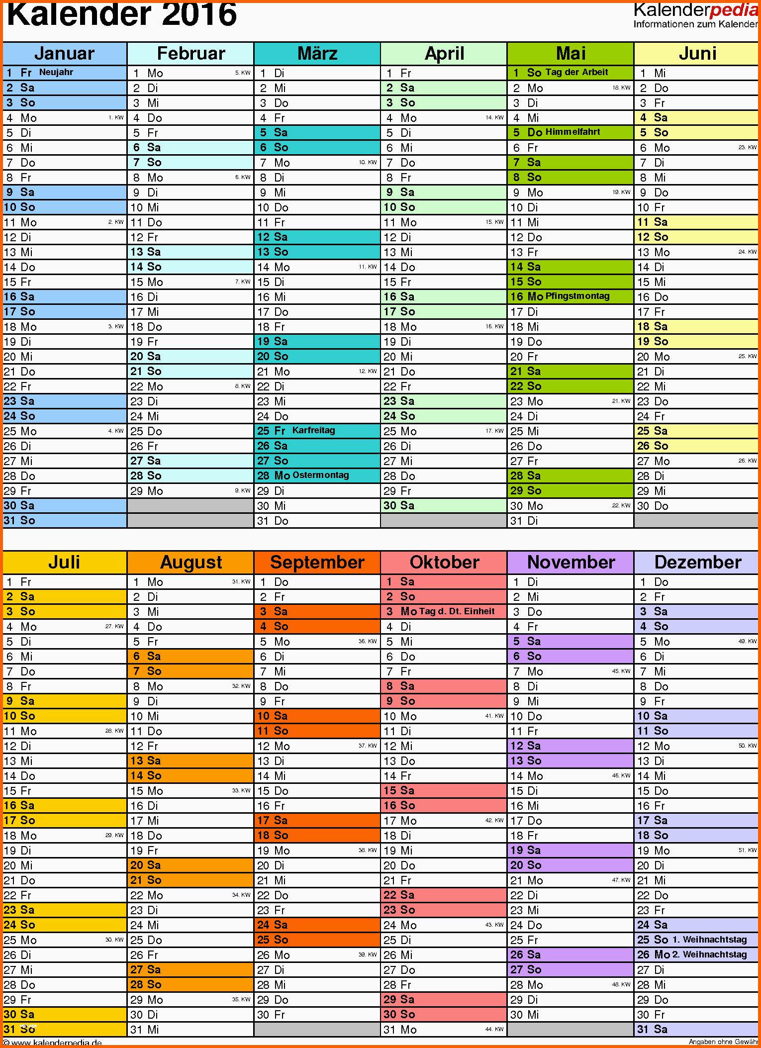 Beste Kalender 2016 In Excel Zum Ausdrucken 16 Vorlagen