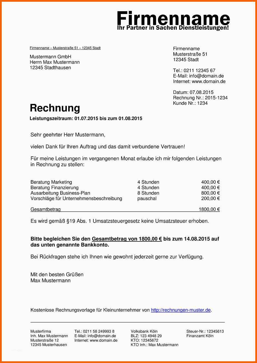 Beste Kleinunternehmer Rechnung Rechnungsvorlagen Für