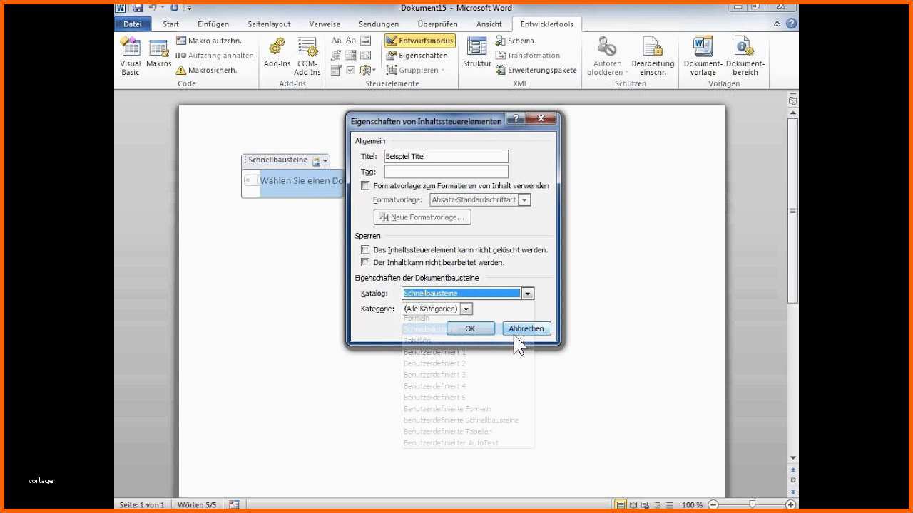 Beste Microsoft Word 2010 Bausteine Mit Einer Vorlage Speichern