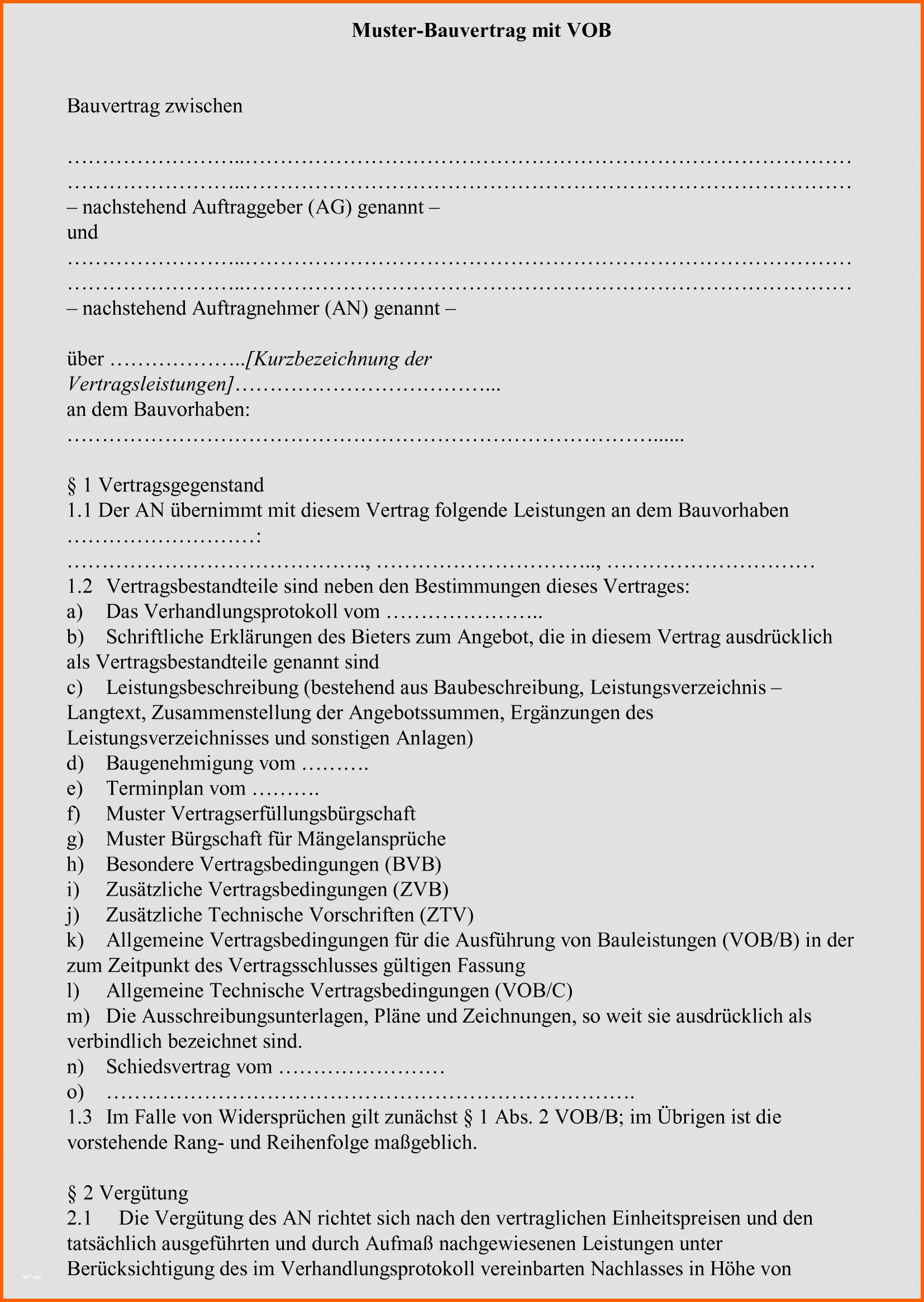 Beste Mitwirkung Bei Der Vergabe Der Bauvertrag | Kostenlos Vorlagen