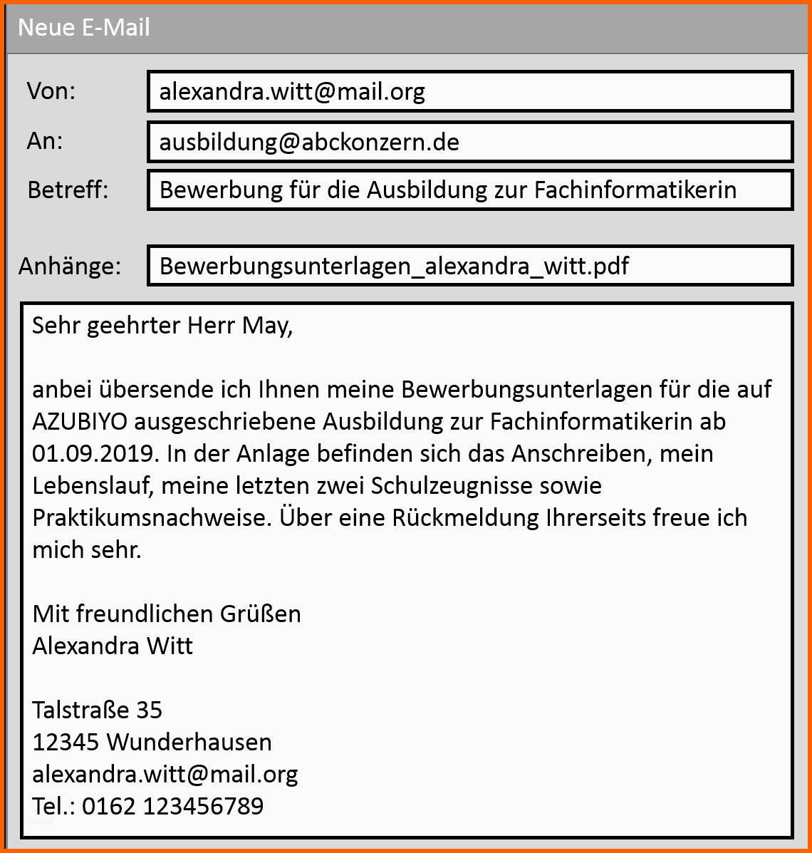 e mail bewerbung muster