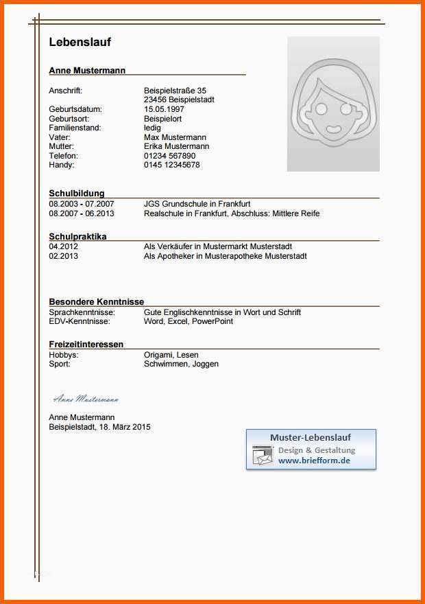 Beste Muster Lebenslauf Ausbildung Braunes Design