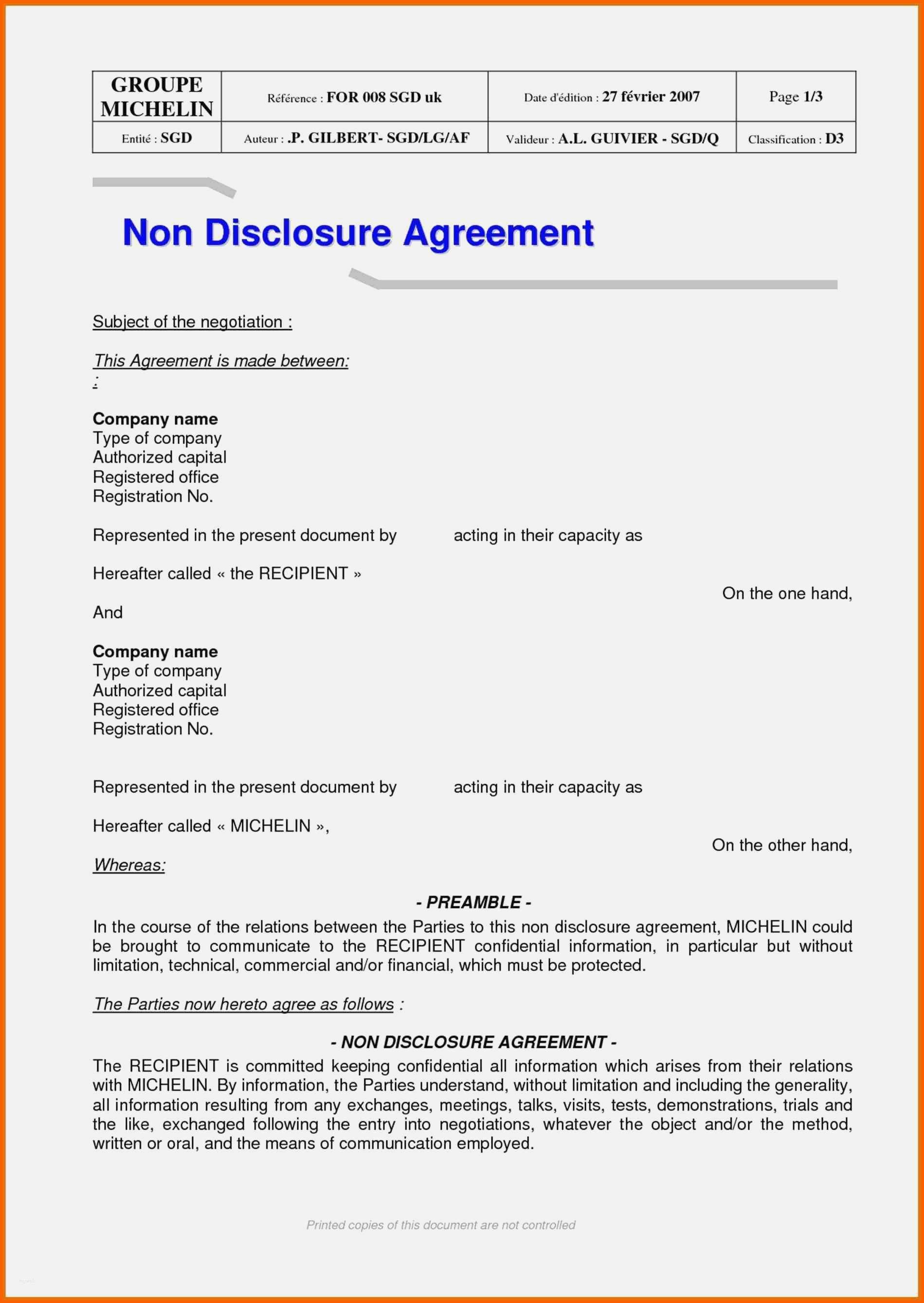 Beste Non Disclosure Agreement Deutsch Vorlage Angenehm