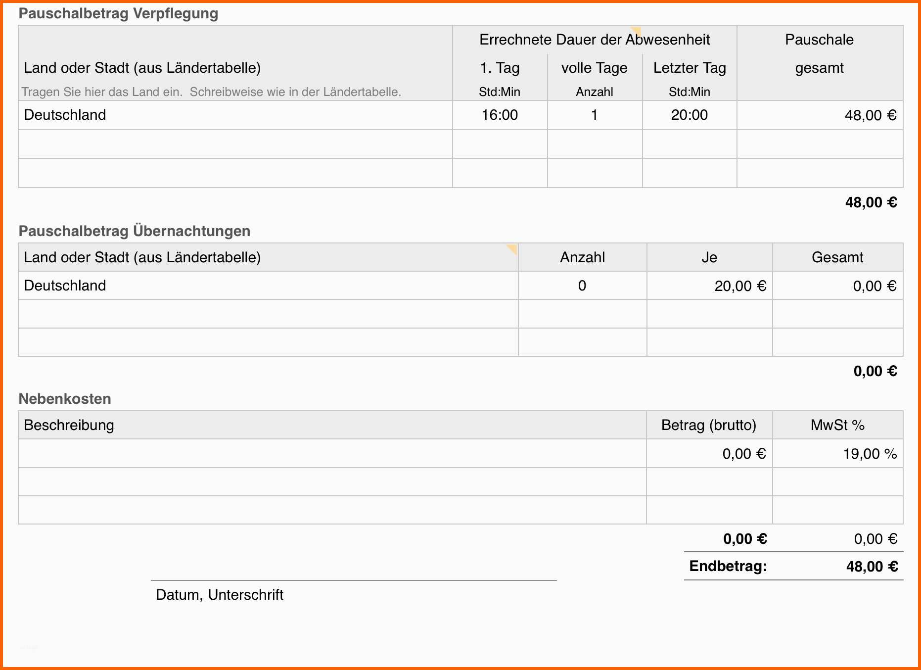 Beste Numbers Vorlage Reisekostenabrechnung