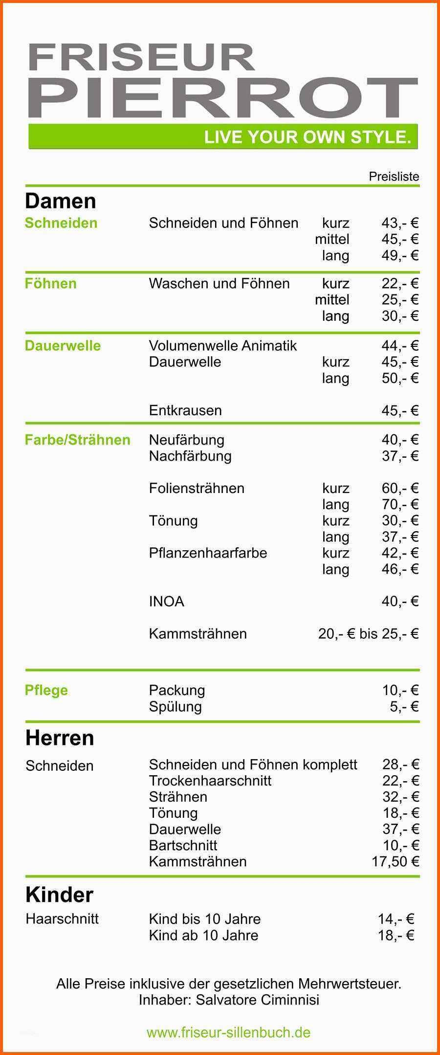 Beste Preisliste Vorlage Friseur Befriedigend Preisliste Mit
