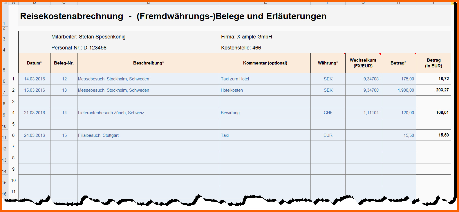 Beste Reisekostenabrechnung Excel sofort Download