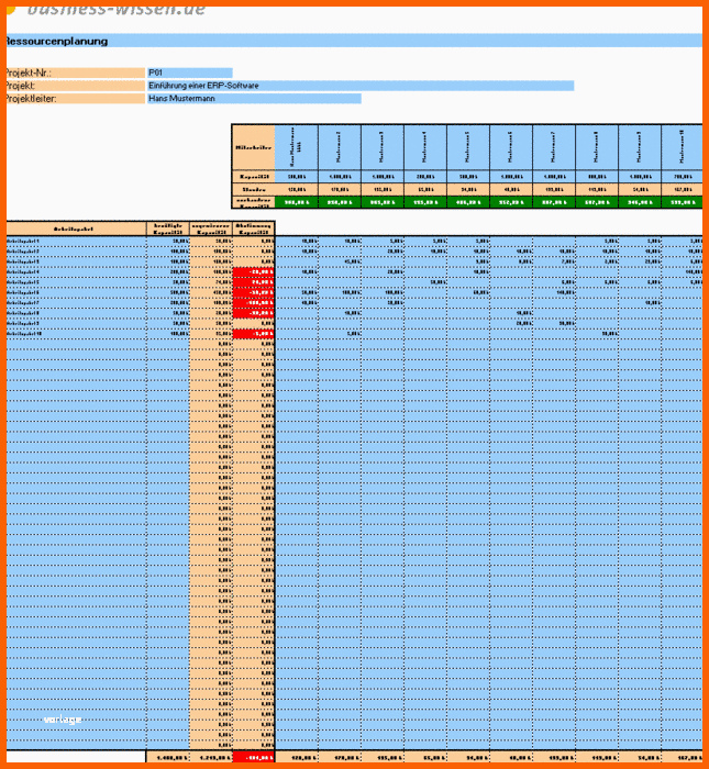 Beste Ressourcenplanung Excel Template