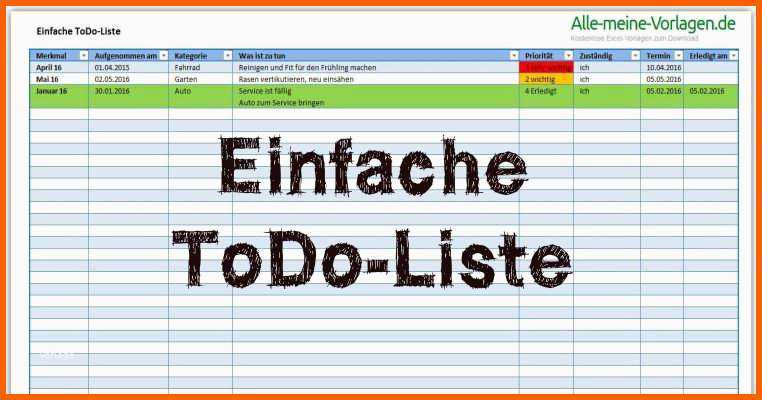 Beste to Do Liste Excel Vorlage Kostenlos Einfache todo Liste