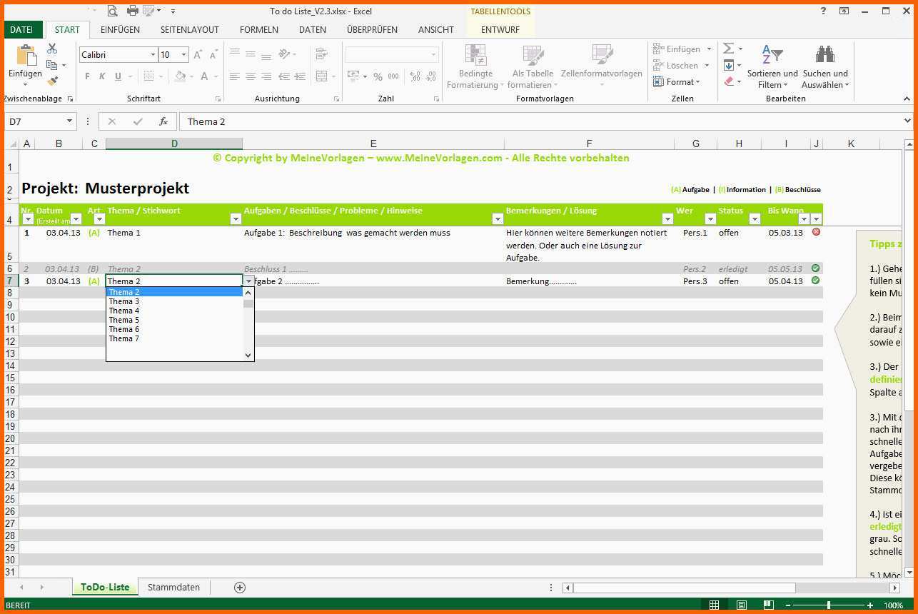 Beste to Do Liste Excel Vorlage Pendenzenliste Aufgabenliste