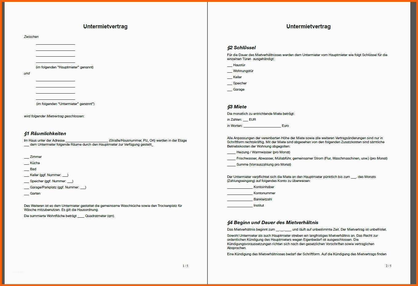 Beste Untermietvertrag › Mietvertrag Muster