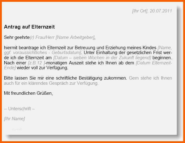 Beste Vorlage Antrag Elternzeit Vater Gut Antrag Elternzeit