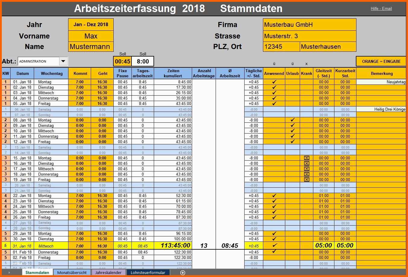 Beste Vorlage Arbeitszeiterfassung Kostenlos