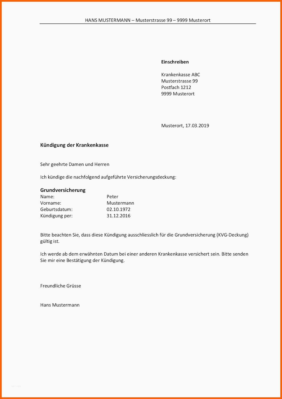 Beste Vorlage Kündigungsschreiben Krankenkasse