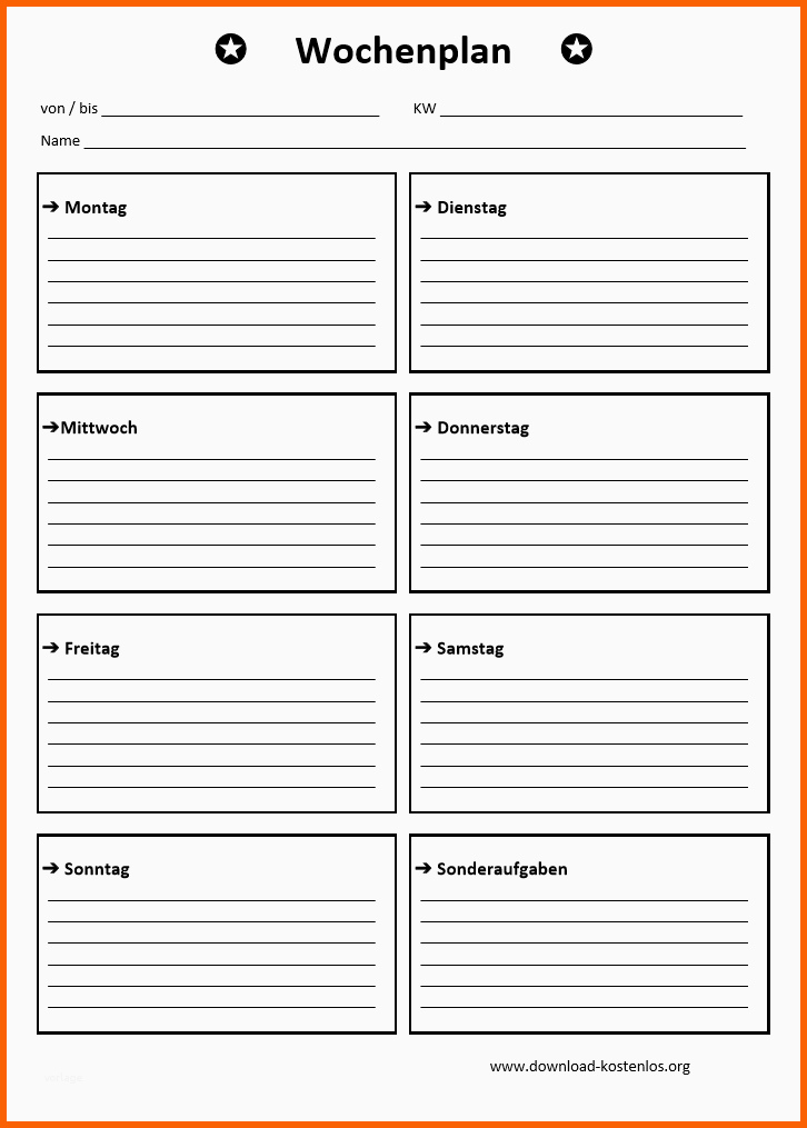 Beste Wochenplan Vorlage Als Pdf Download Zum Ausdrucken