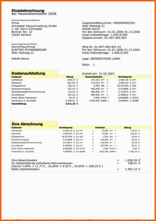 Einzahl 11 Heizkostenabrechnung Muster