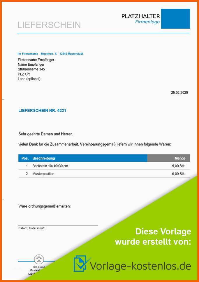 Einzahl 11 Lieferschein Vorlage Blanko