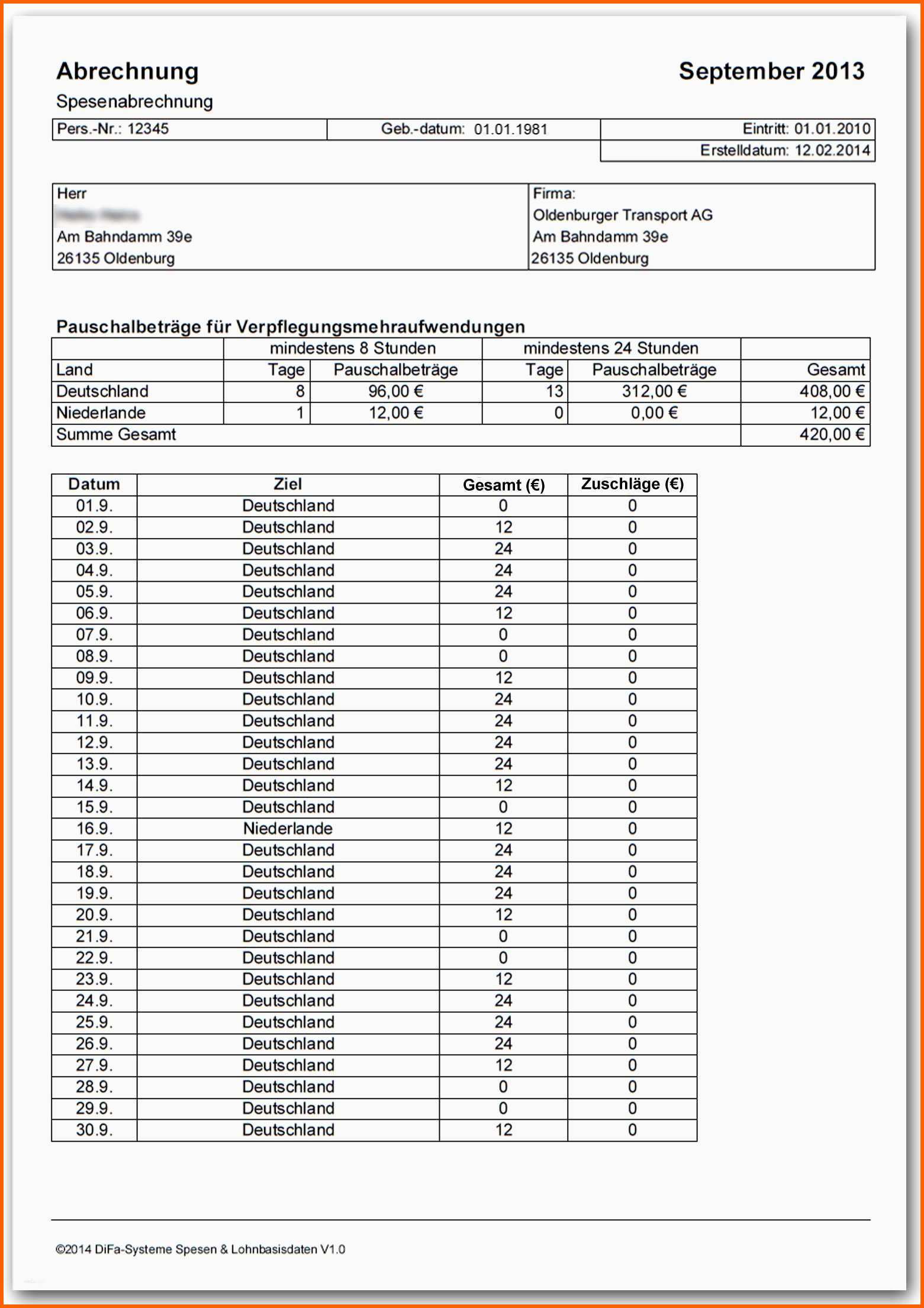spesenabrechnung lkw fahrer vorlage