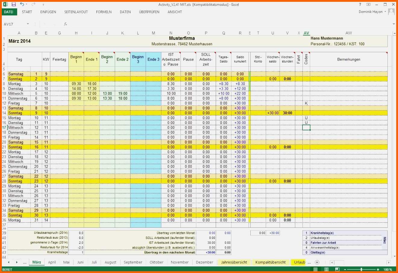 Einzahl 12 Zeiterfassung Excel Vorlage Kostenlos 2016
