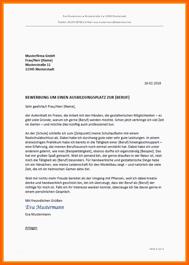 Einzahl 15 Bewerbung Vorlage Ausbildung