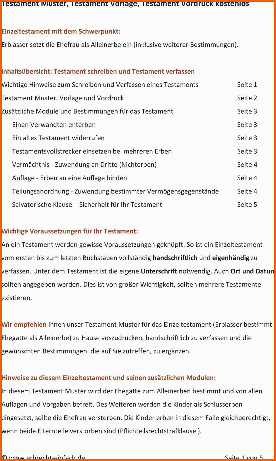 Einzahl 16 Handschriftliches Testament Vorlage