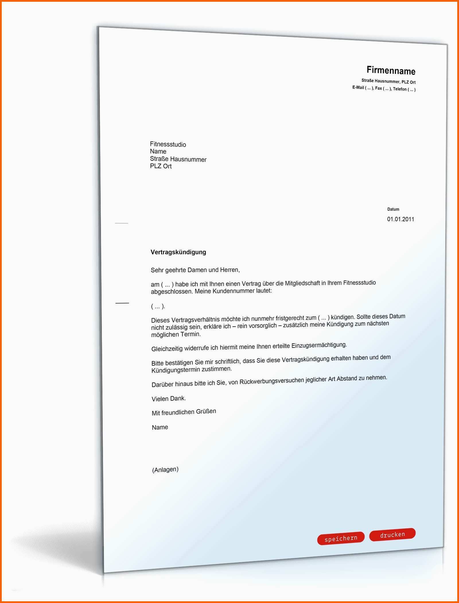 Einzahl 18 Kündigung Fitnessstudio Umzug Vorlage