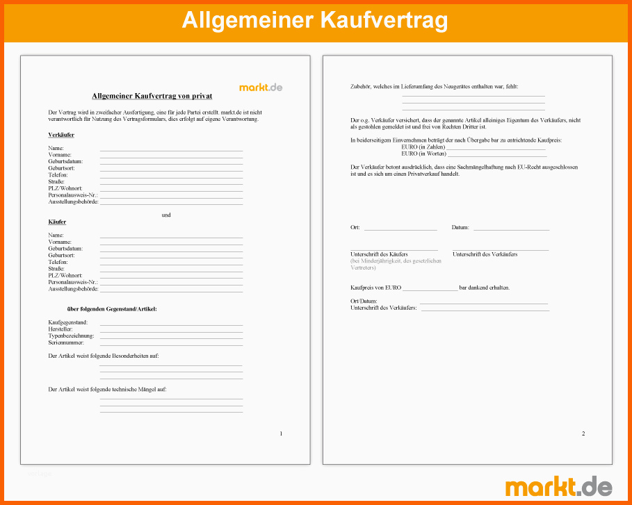 Einzahl Allgemeiner Kaufvertrag Von Privat