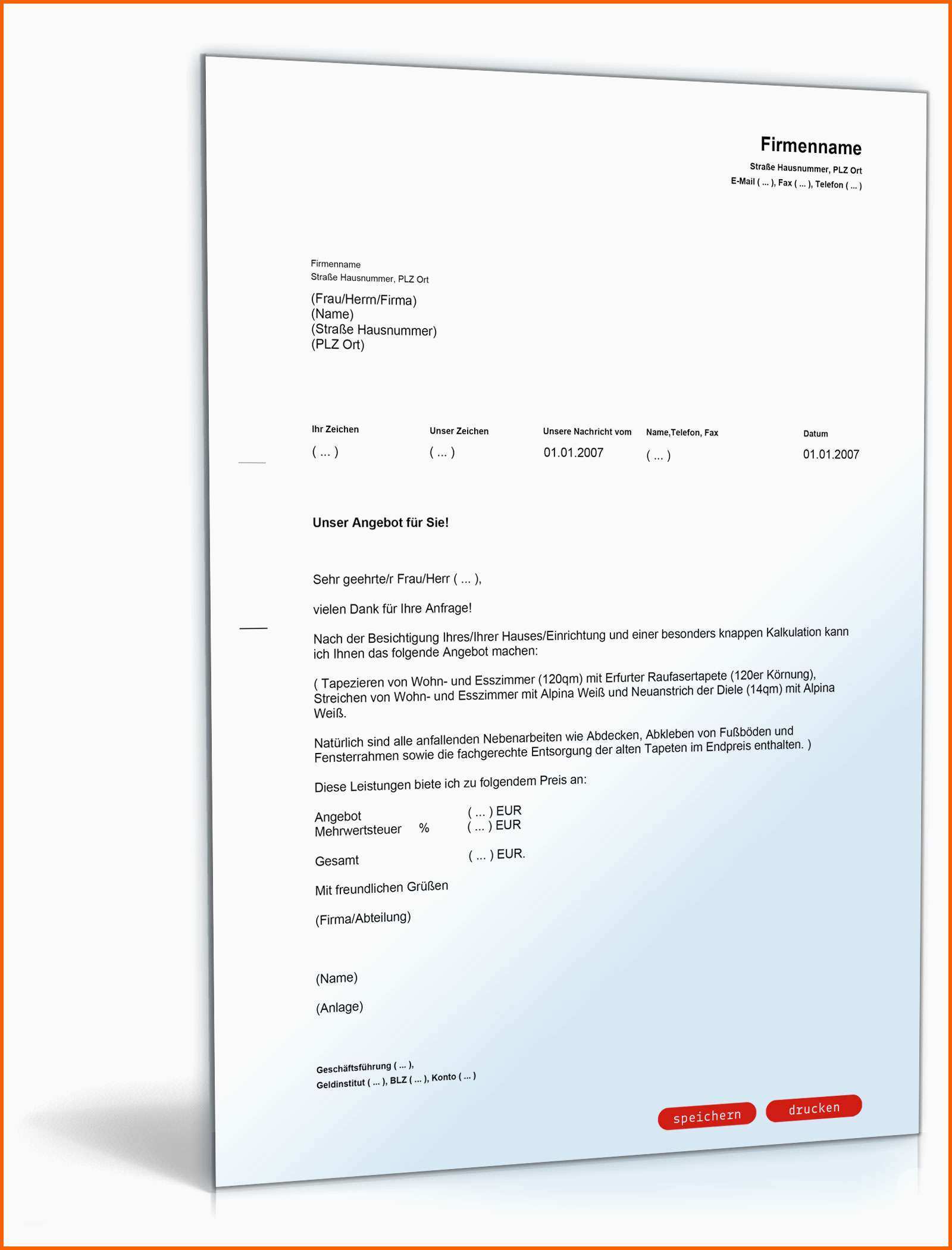 Einzahl Angebot Handwerker Muster Vorlage Zum Download